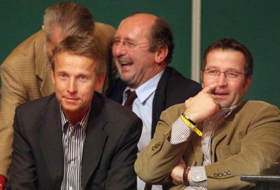 Champions League Partie SVS Niederösterreich vs TT Mueller Würzburger Hofbräu mit ÖTTV-Präsident Gottfried Forsthuber und Bügermeister Hannes Fazekas (C) GEPA pictures / Christian Ort