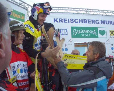 Siegerehrung der Herren beim FIS SkiCross Weltcup am Kreischberg (C) Alfred Taucher