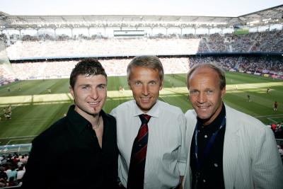 Reinfried Herbst, Sportstaatssekretär Reinhold Lopatka und Stadion-Direktor Michael Becker beim Match Red Bull Salzburg vs Arsenal (C) GEPA pictures