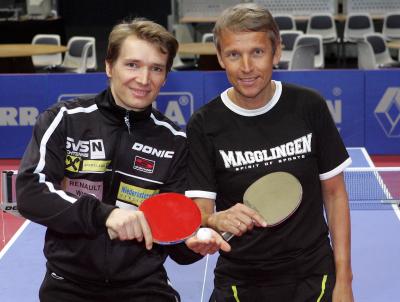 Aufwärmtraining mit Welt- und Europameister Werner Schlager vor dem Final-Rückspiel der Tischtennis-Champions-League des SVS Niederösterreich (C) Dragan Tatic / HBF